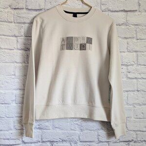 AlphaTauri Embroidered Logo Sweatshirt XS Cream Gray Pullover Crew Neck Athletic